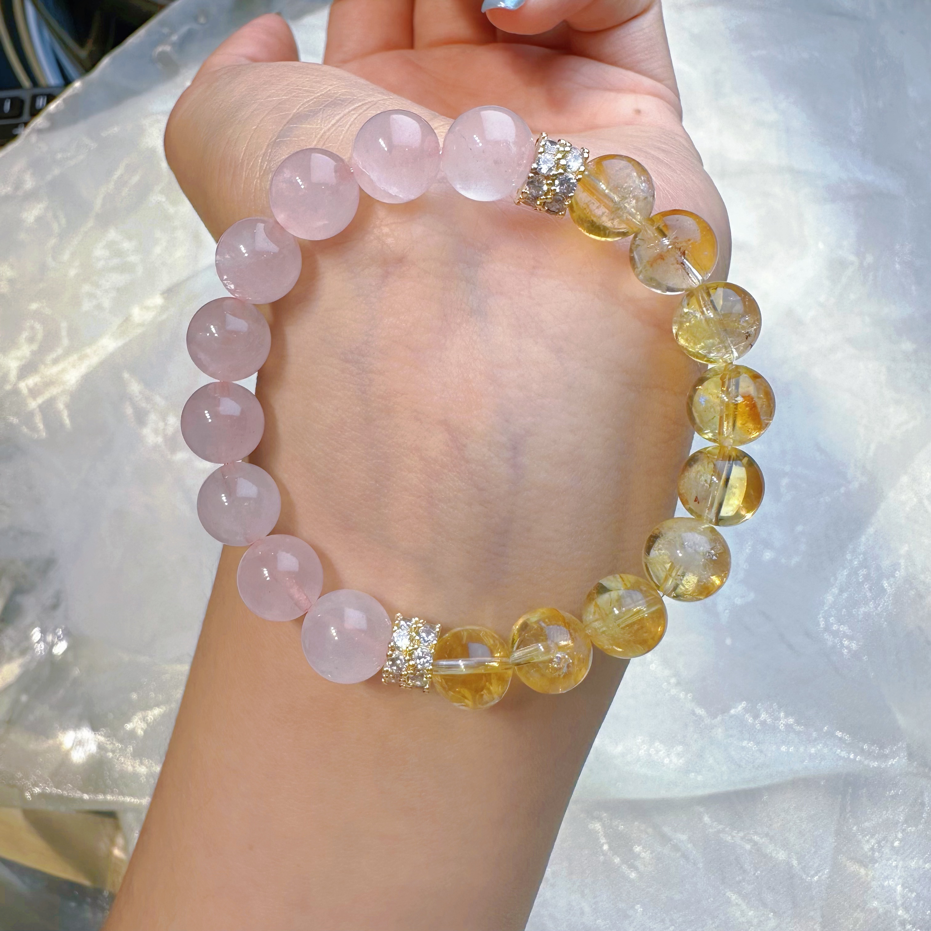 【爱财爱己】黄塔晶+粉水晶手串（多样性发其一）