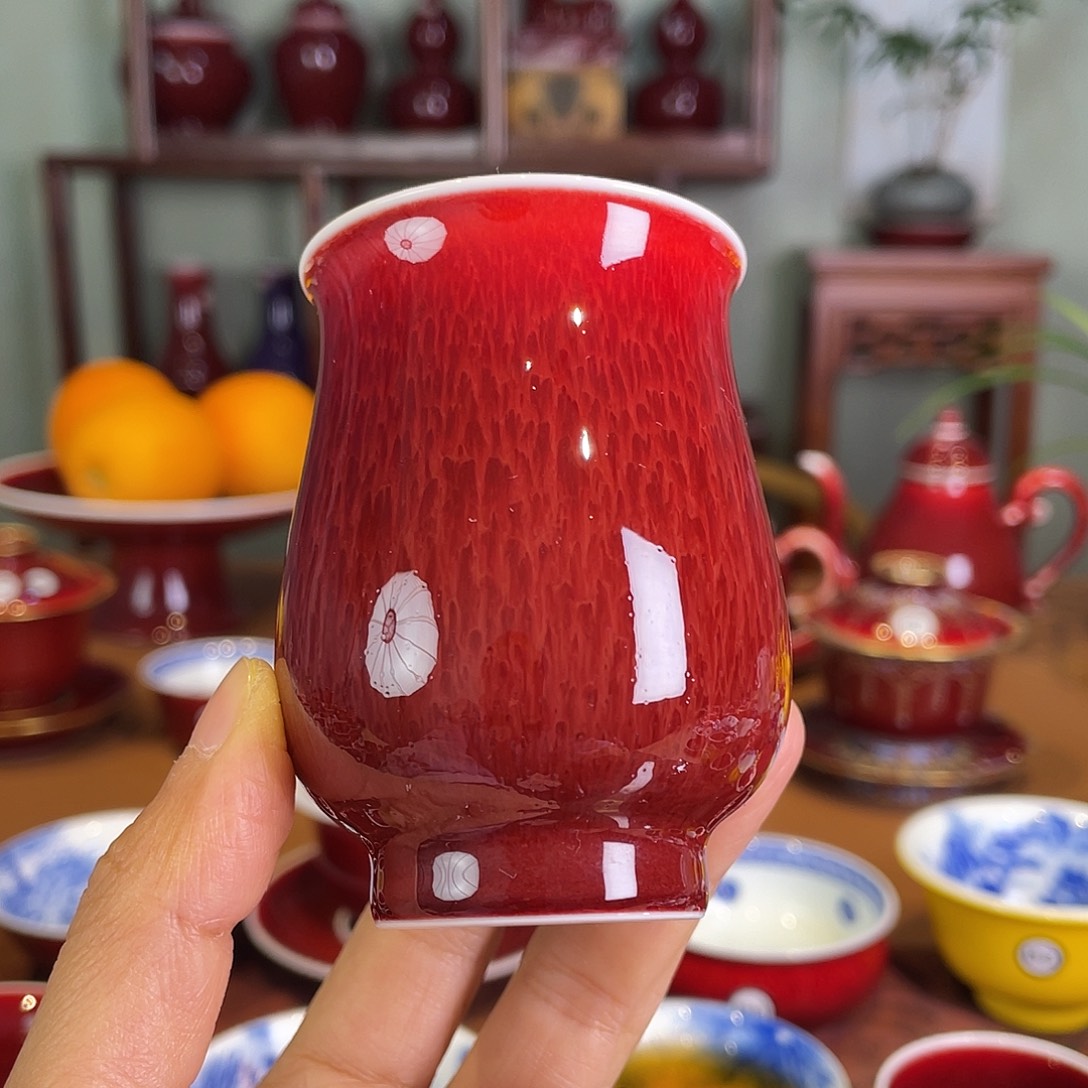 清欢雅玩原矿郎红郁金香杯
