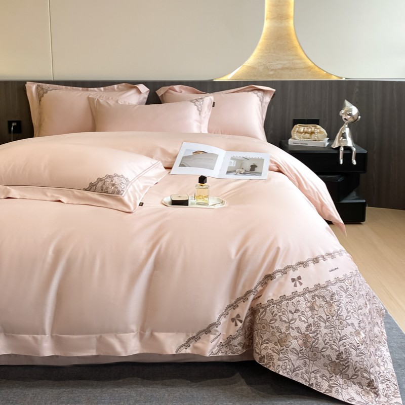 【繁花】轻奢ins刺绣纯色长绒棉全棉高端四件套纯棉贡缎绣花四件套