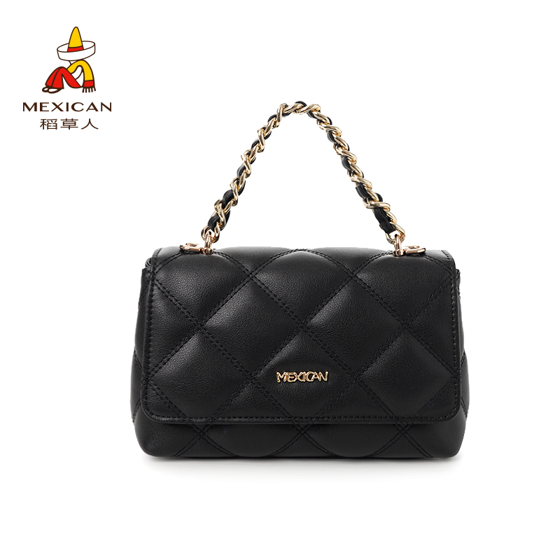 稻草人牛皮包时尚轻奢女士手提翻盖单肩手提包真皮菱格经典小香风