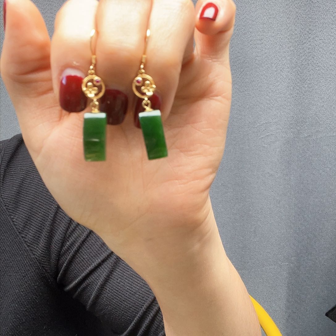 和田玉耳饰银S925镶嵌