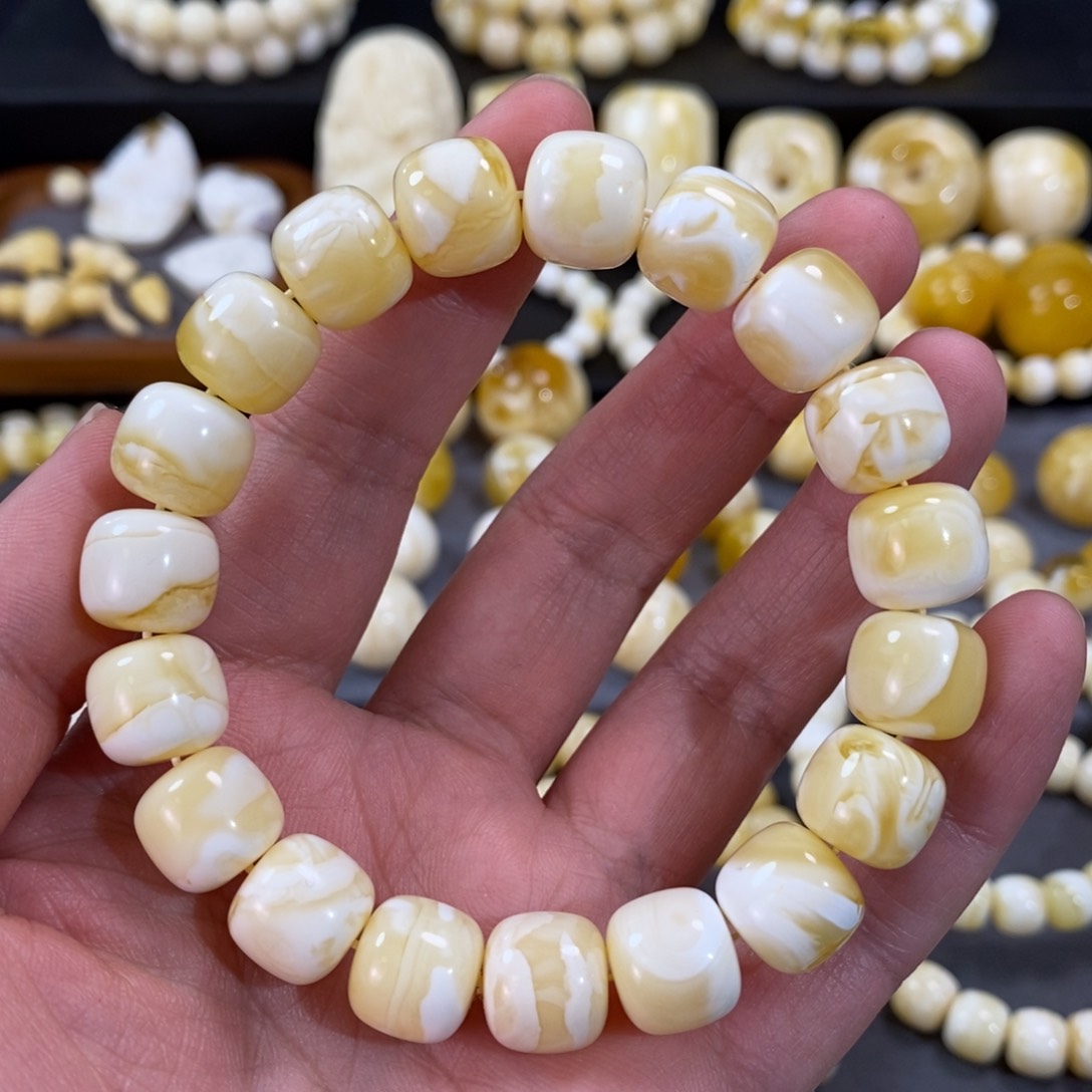 蜜蜡手串未镶嵌瓷白花蜡老型手串12.5