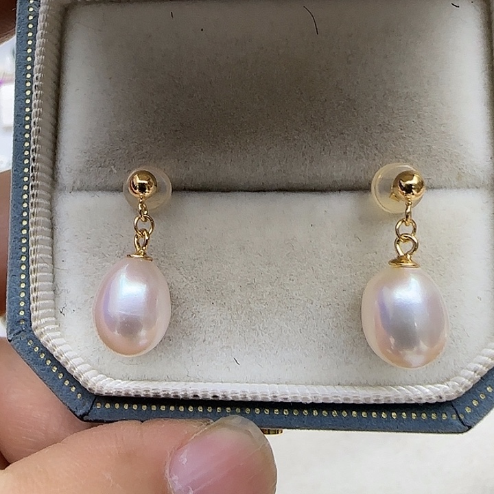 耳饰淡水珍珠银S925镶嵌无核珍珠耳饰9-10mm