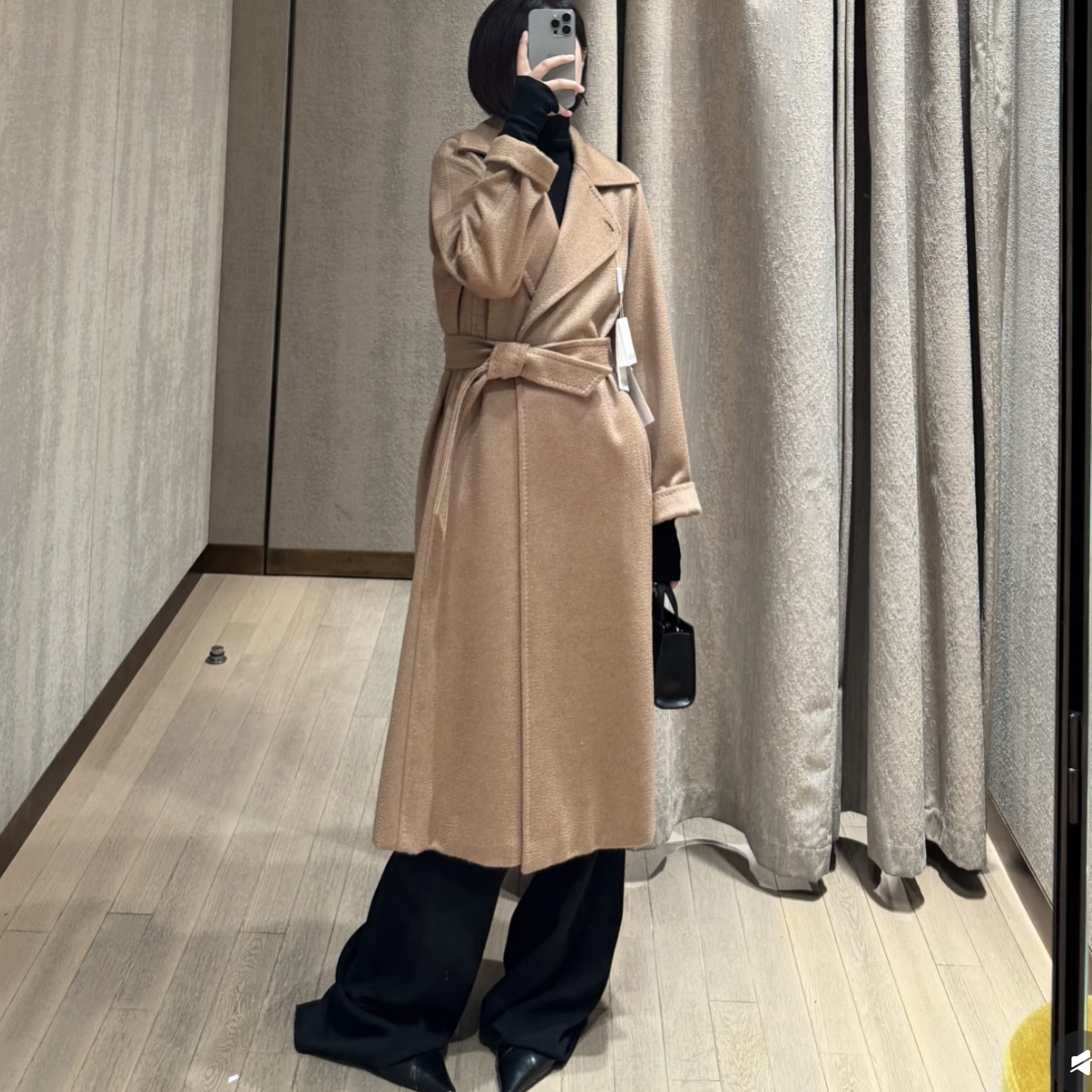95新 MaxMara aa3838 骆驼绒 驼色腰带大衣 36码  