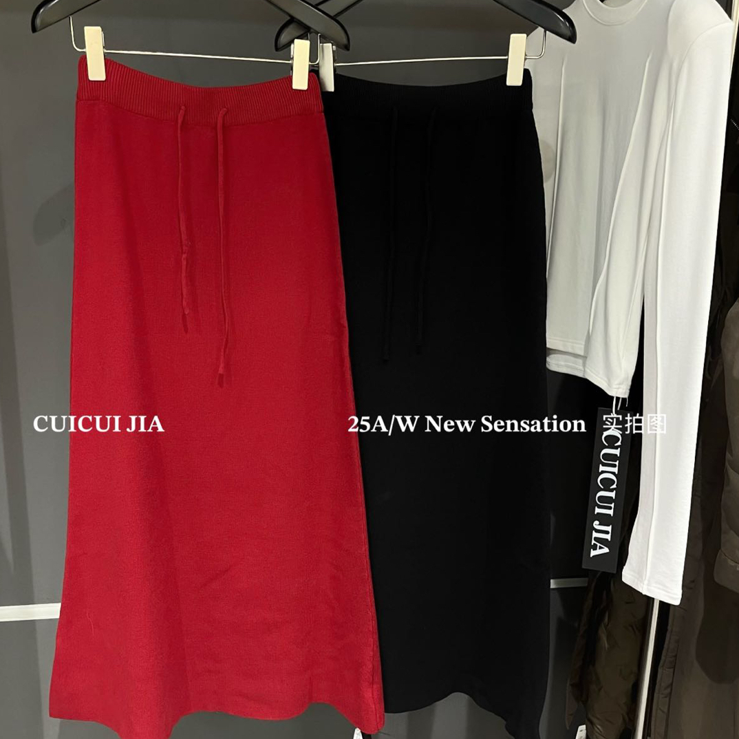 秋冬加厚高腰显瘦百搭针织直筒半身长裙时尚气质休闲中长款松紧腰