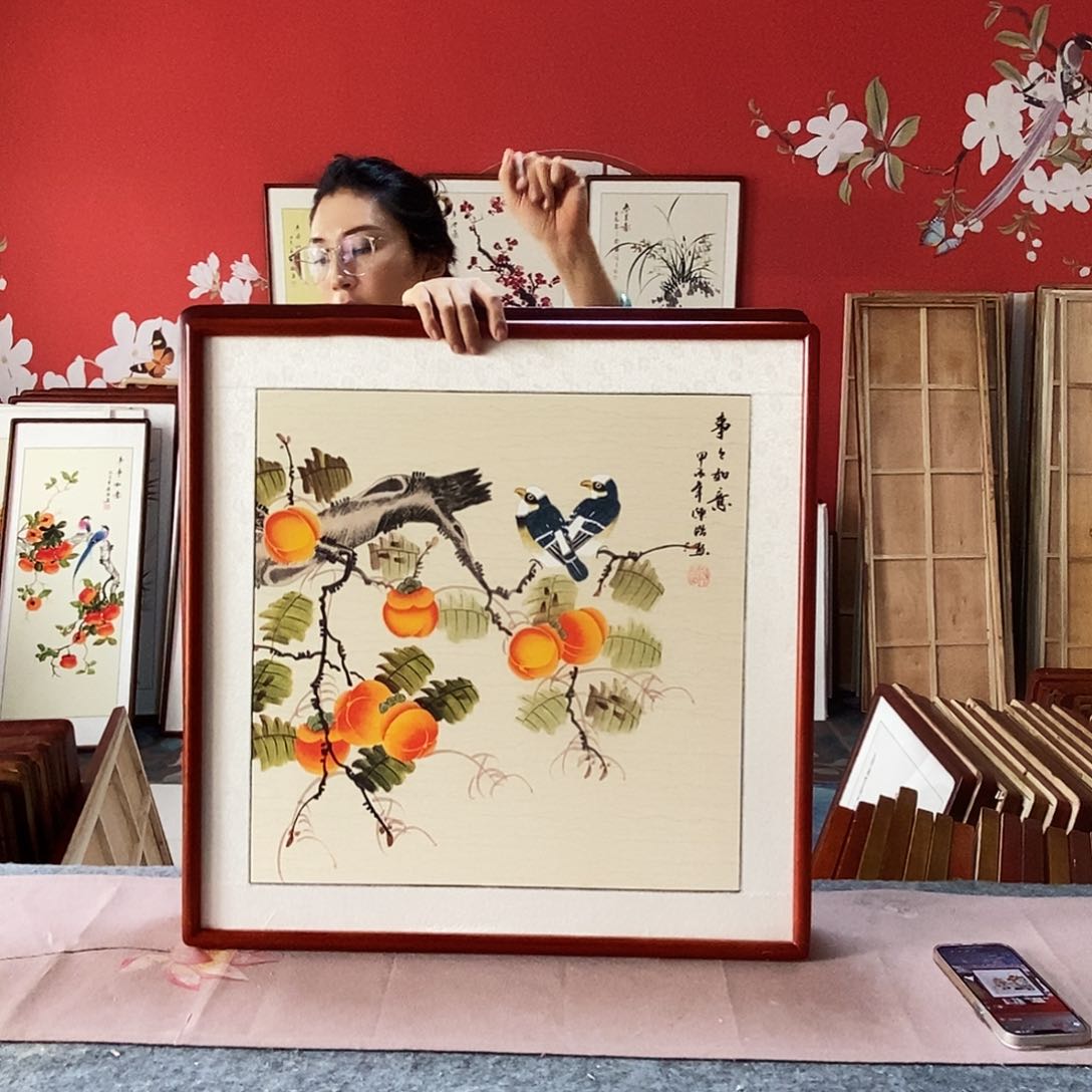 国画手写手绘国画作品62✖️62带框包邮