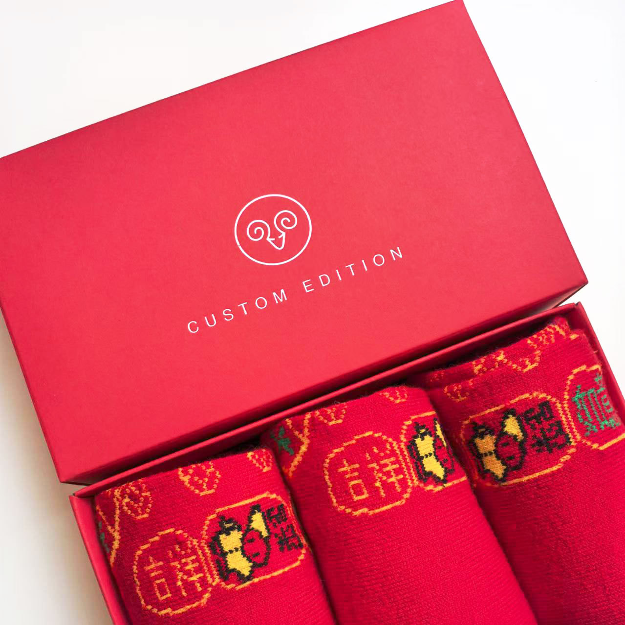 红色针织袜脚踏七星羊毛袜男女情侣款结婚礼盒装中筒袜本命马年