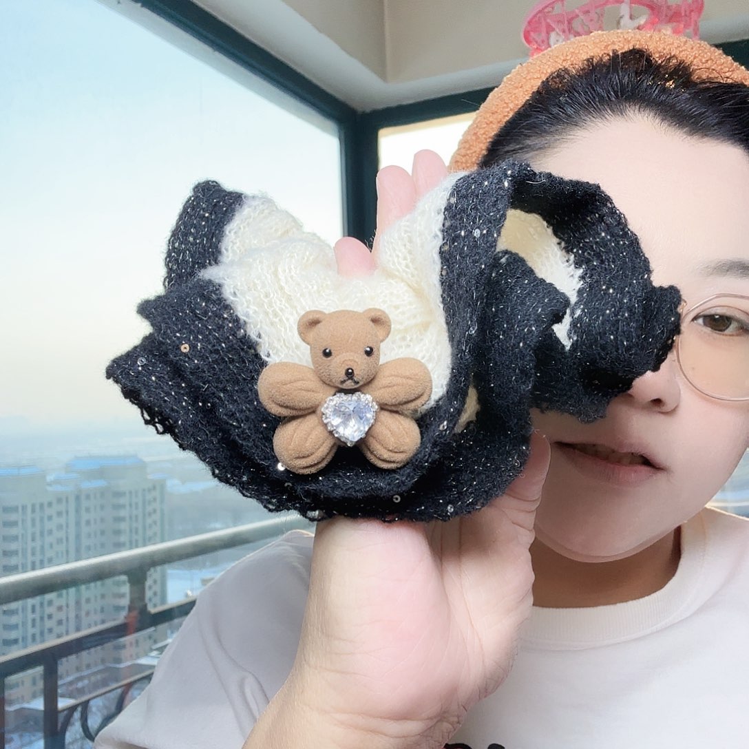 布艺铁合金小熊毛绳发圈