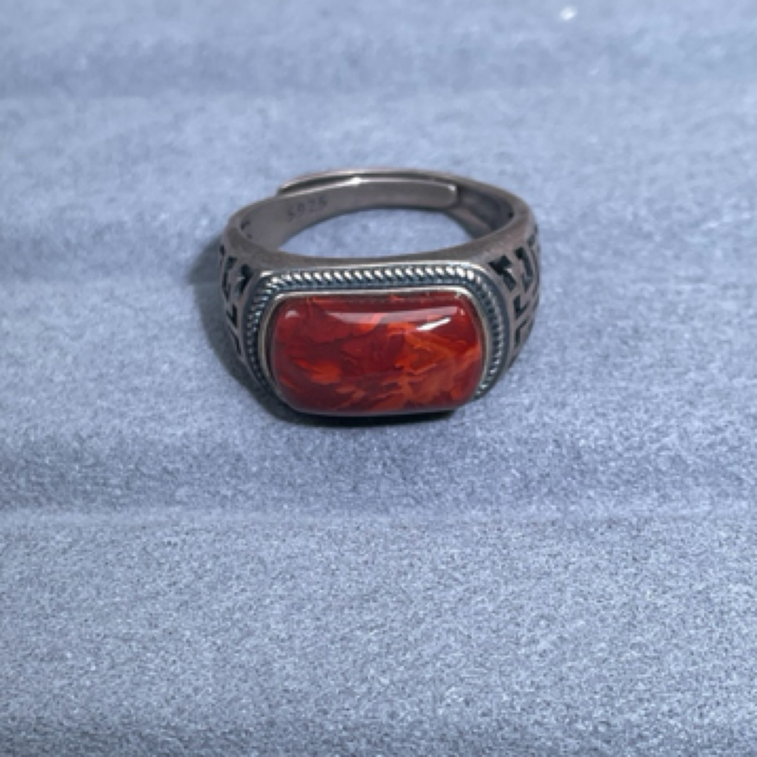 天然川料瓦西南红马鞍戒指