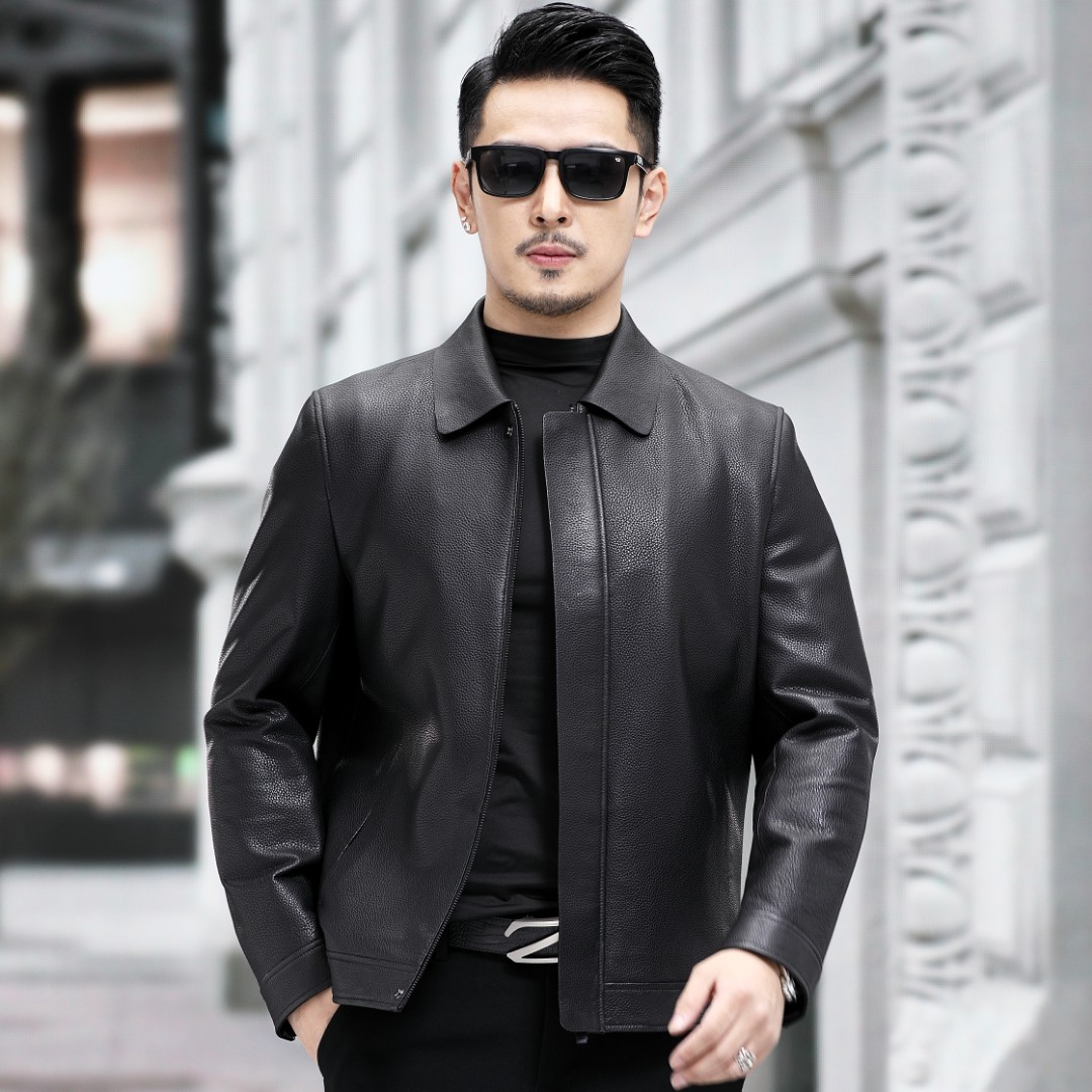 92015秋冬新款男士真皮皮衣头层山羊皮高档商务休闲外套翻领夹克