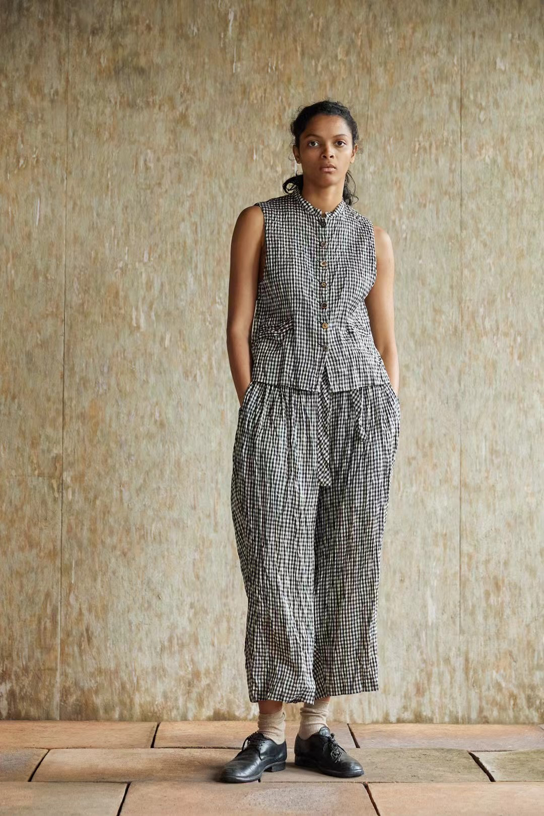 左岸迷香2025春夏季新款日系格纹长裤