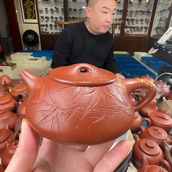 紫砂茶壶石瓢朱泥