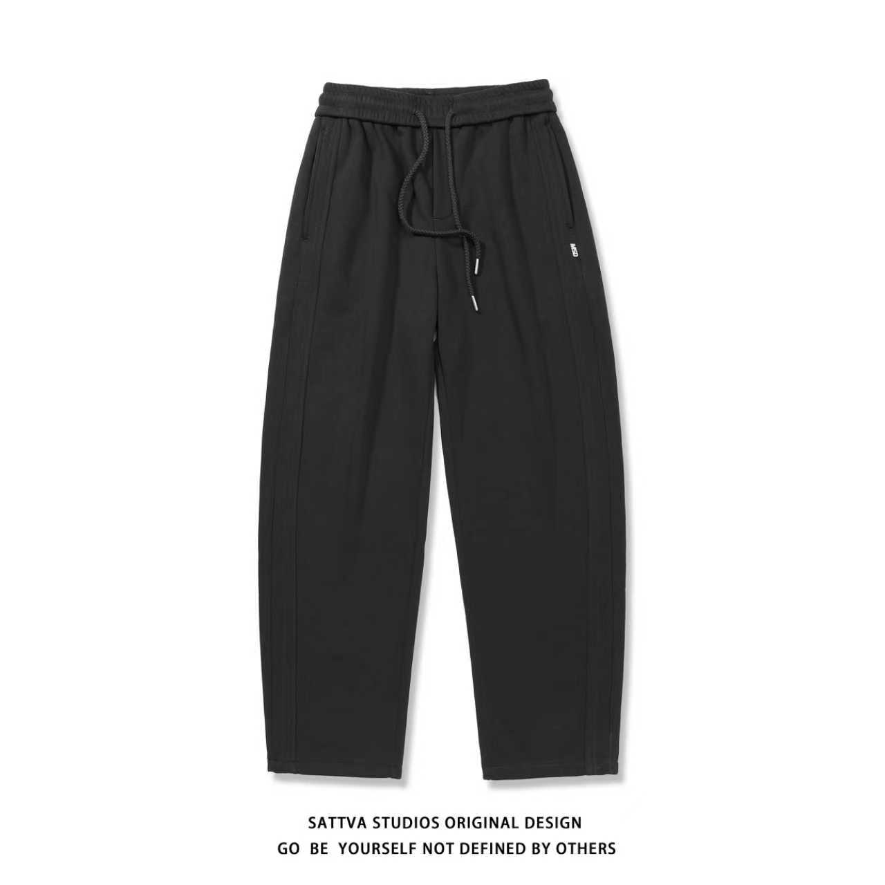 SATTVA 25/fw 简约结构剪裁加绒加厚宽松阔腿男士弯刀卫裤