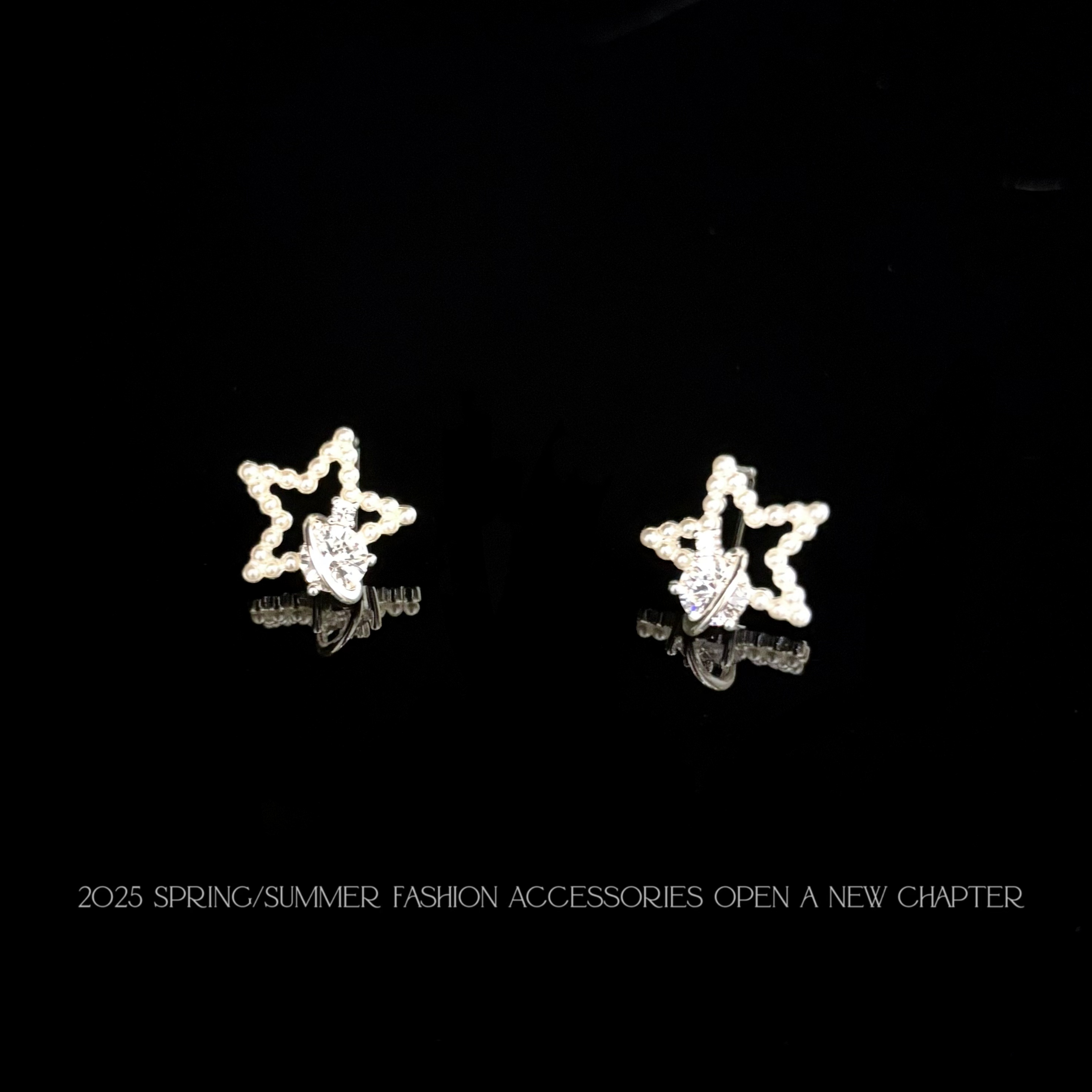 铜合金耳饰 镀白金 2025款C2637【碎珠星星】BOBAOLI 耳钉