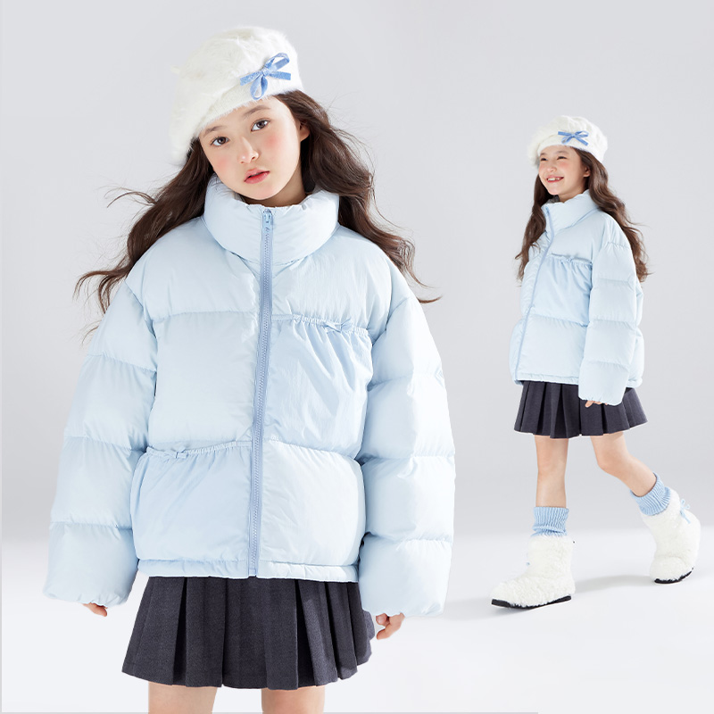 【90白鸭绒+高充绒+防风防水】加厚保暖高蓬松羽绒服外套女童面包服