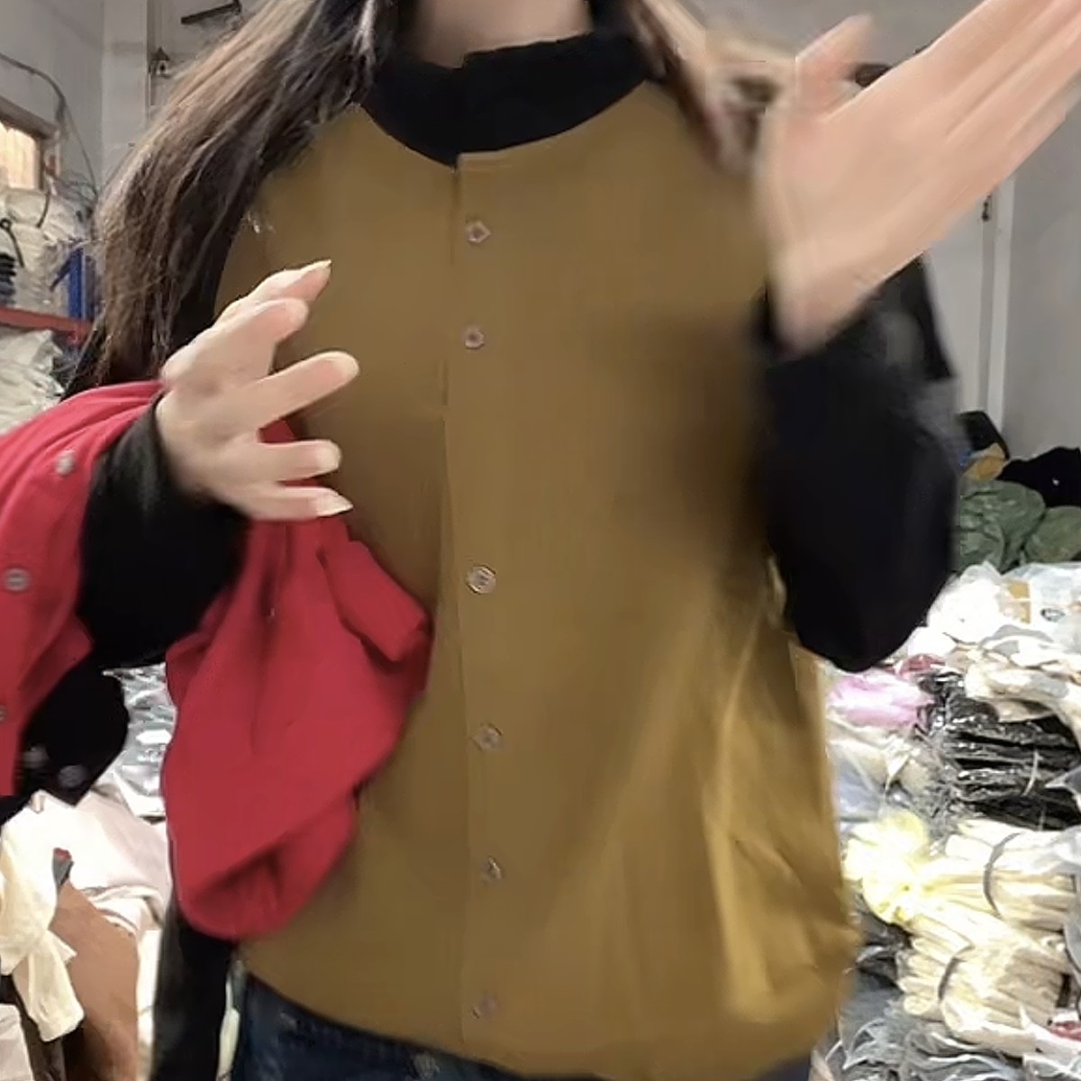 德绒拼色设计修身显瘦打底衫女