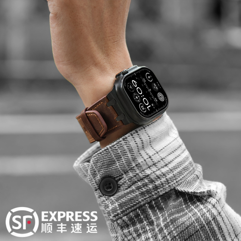 适用AppleWatch Ultra3表带S11苹果iwatch手表S10疯马纹真皮9高级