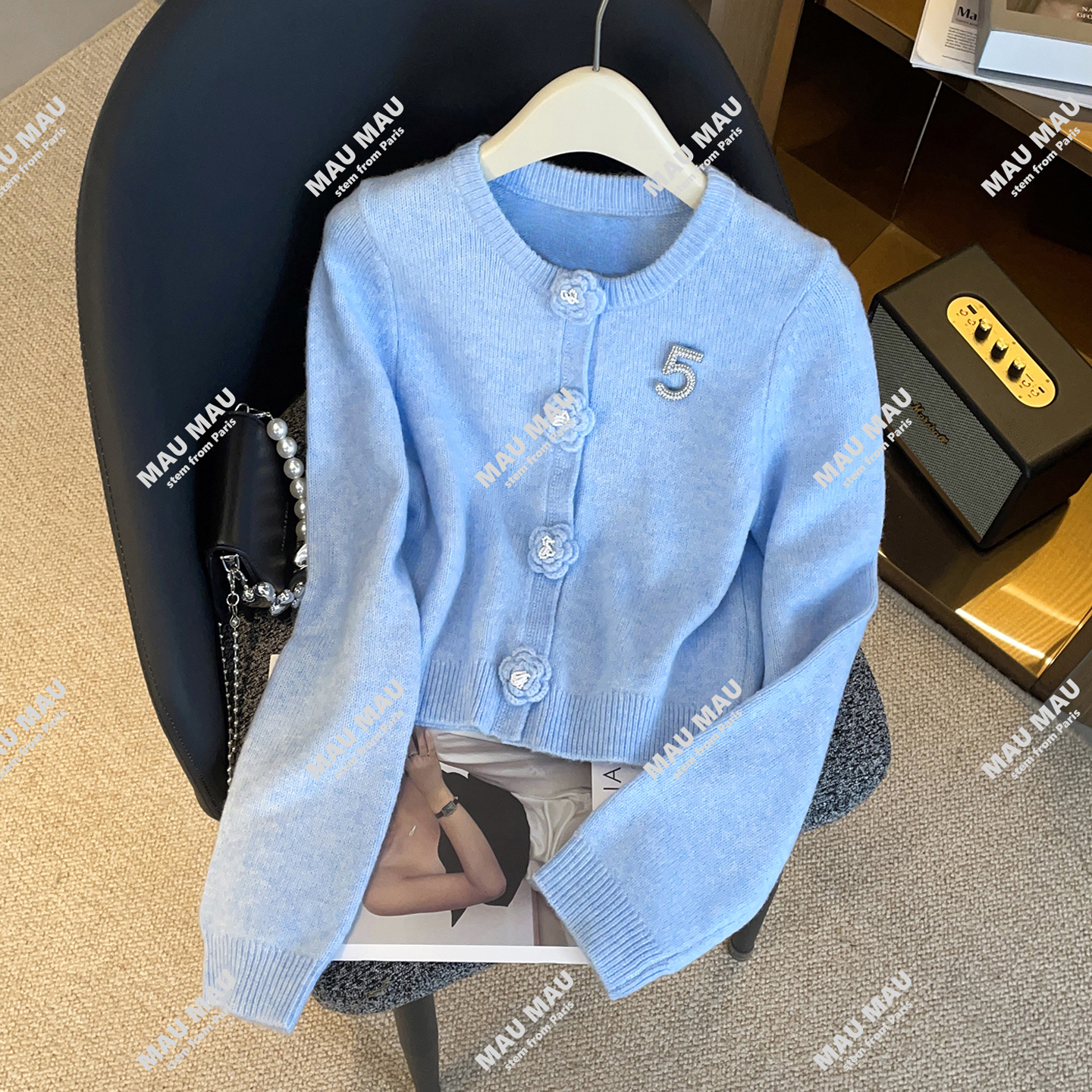 轻奢高端女装2025秋冬季法式小香风立体花朵毛衣针织开衫衣DY8874