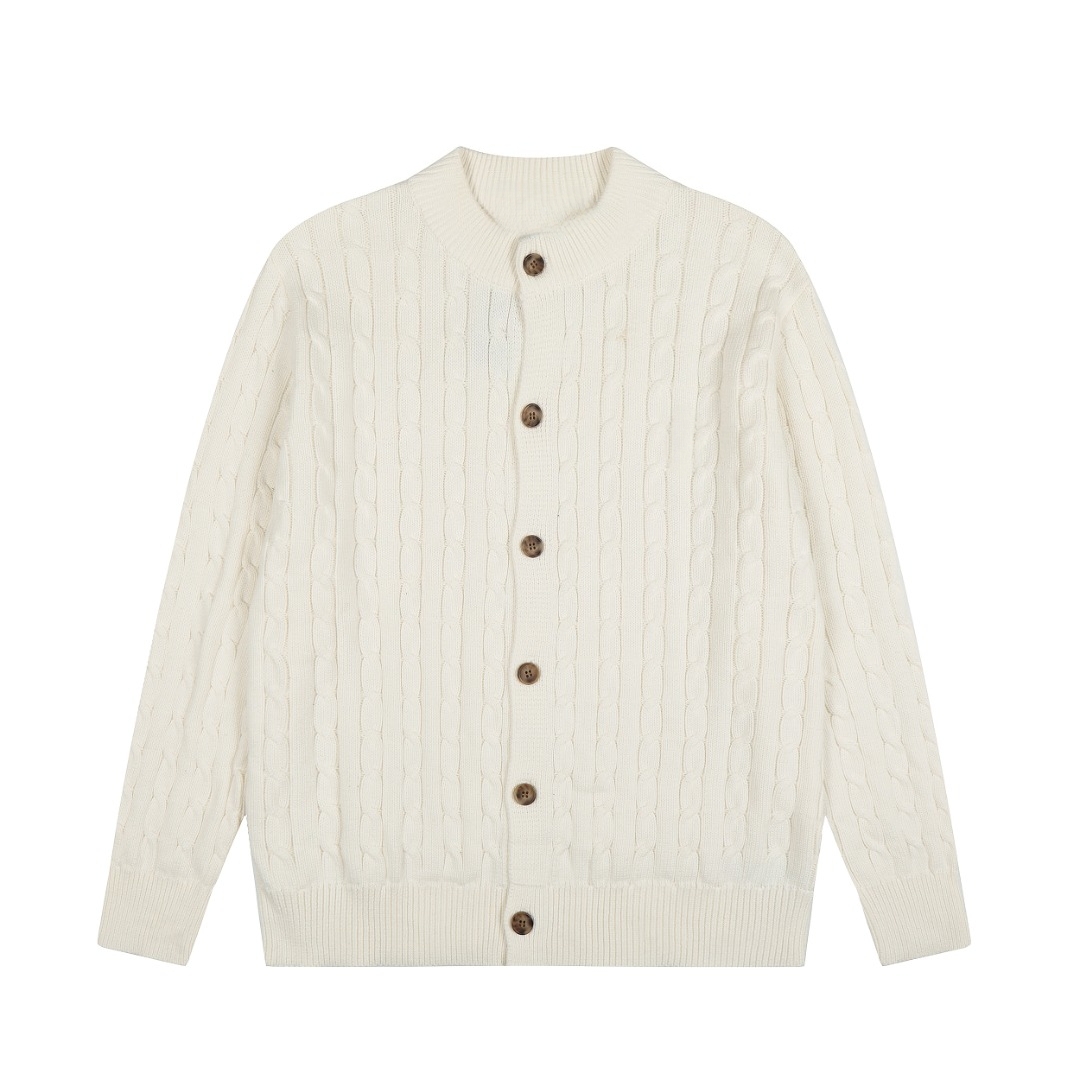 小马-刺绣款-圆领纽扣-针织开衫-男女同款-浮雕绞花