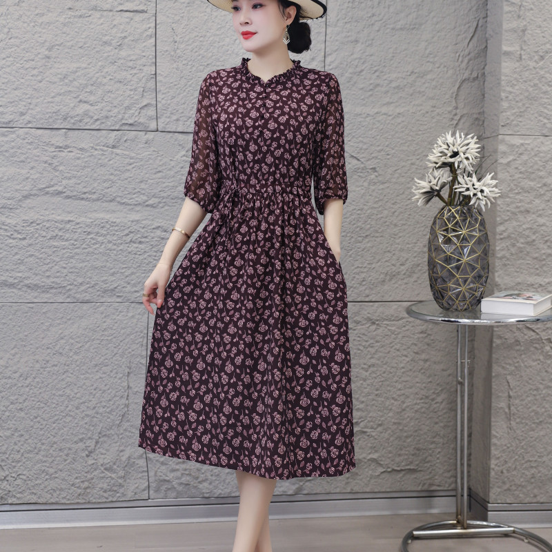 9826-夏季妈妈装休闲连衣裙时尚收腰舒适连衣裙【依】