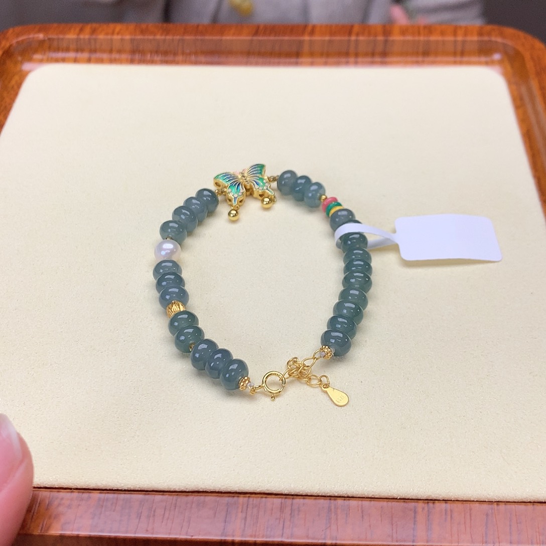 翡翠手链银S925镀金镶嵌111111111