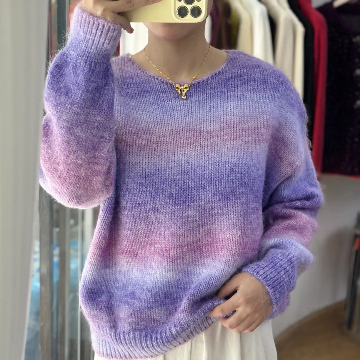 【渐变撞色】秋冬新款宽松慵懒风渐变针织衫气质百搭上衣