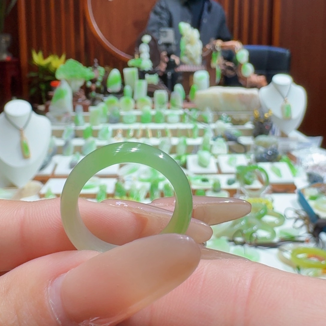 和田玉翠青戒圈19未镶嵌