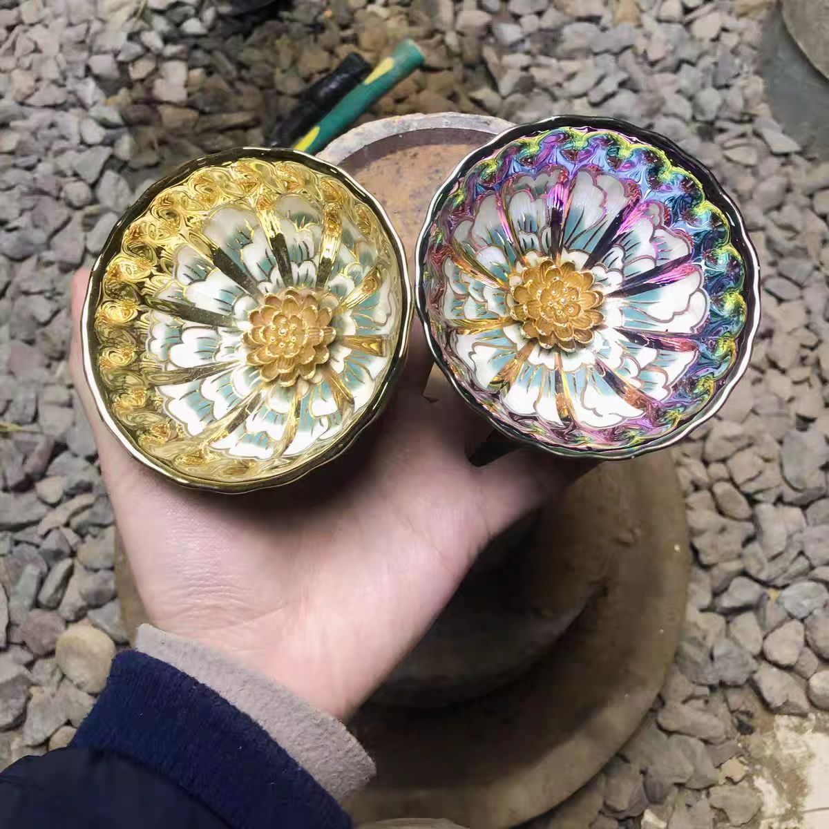 海浪金彩莲花对杯