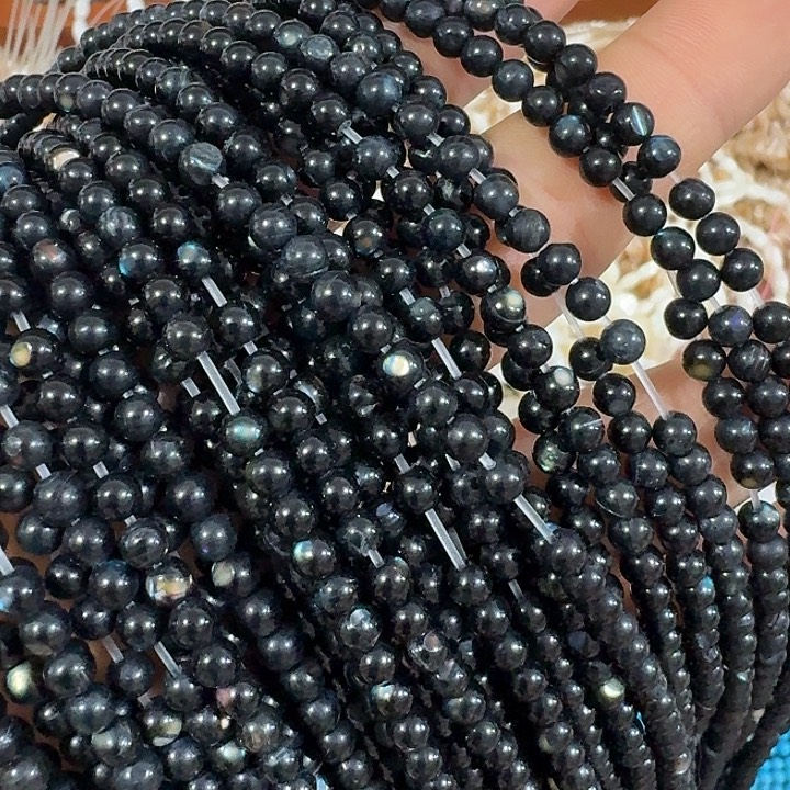 玛瑙/玉髓合金珠宝半成品2条4mm黑蝶贝带蓝光圆珠