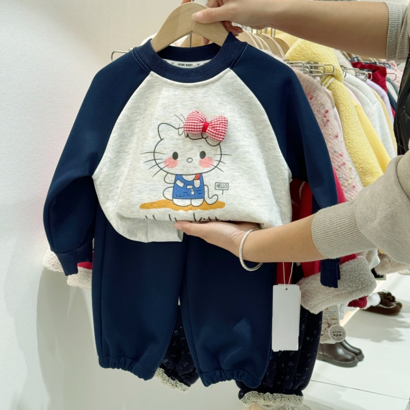小丸子  56410女童kt猫秋季2025新款洋气卫衣两件套宝宝炸街卫衣
