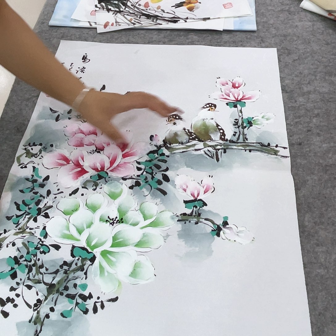 国画纯手绘花鸟山水