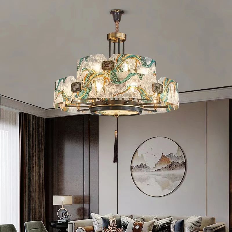 【雅韵环璃】新中式吊灯全铜客厅餐厅灯珐琅彩禅意茶室酒店别墅大灯