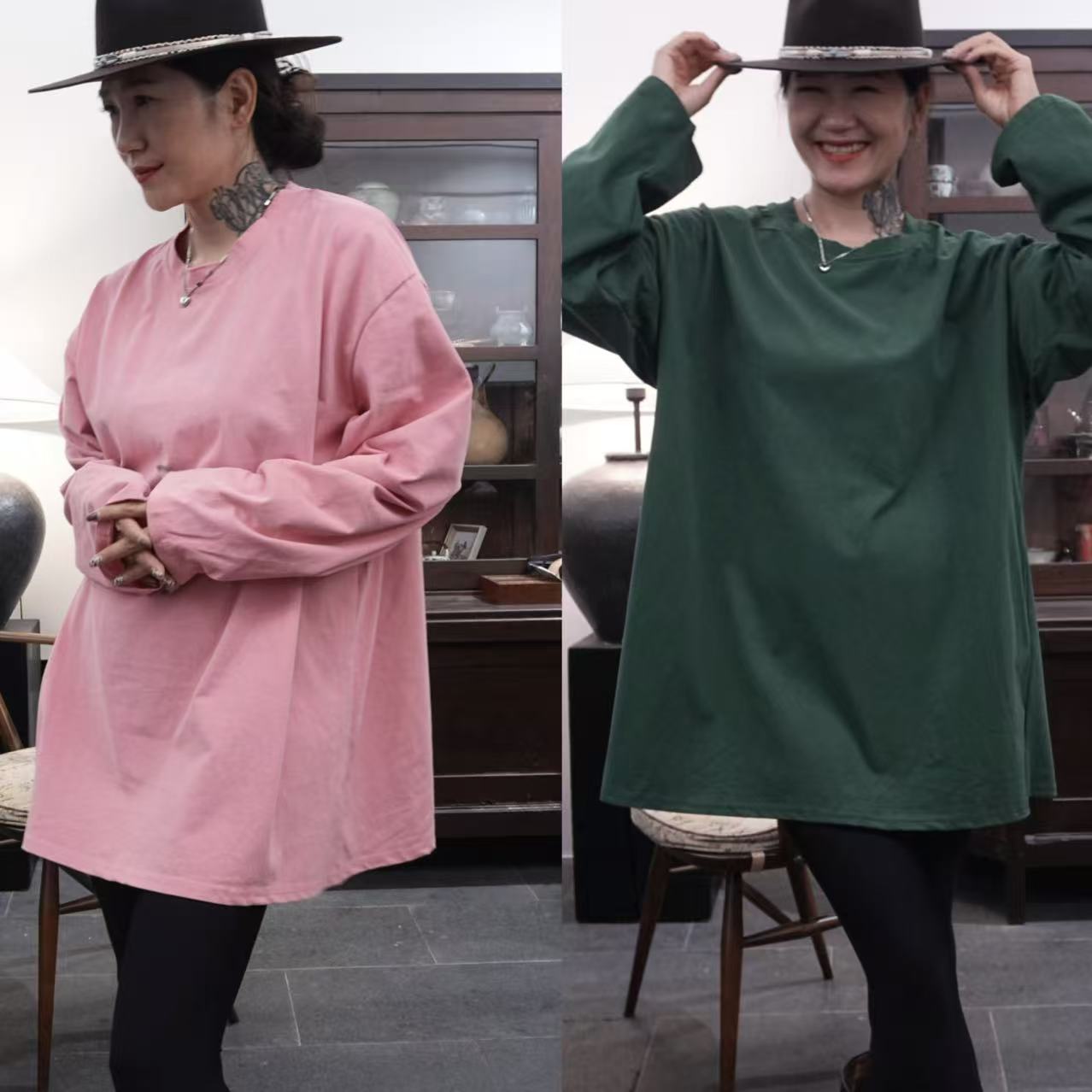 H8862多彩亮T恤长袖中长款韩版