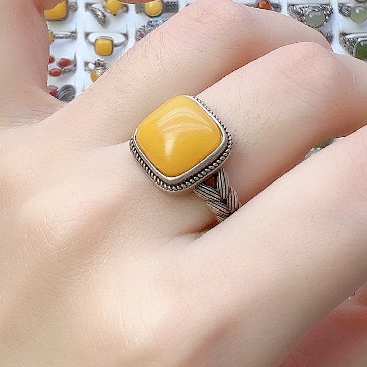 蜜蜡银S925镶嵌戒指