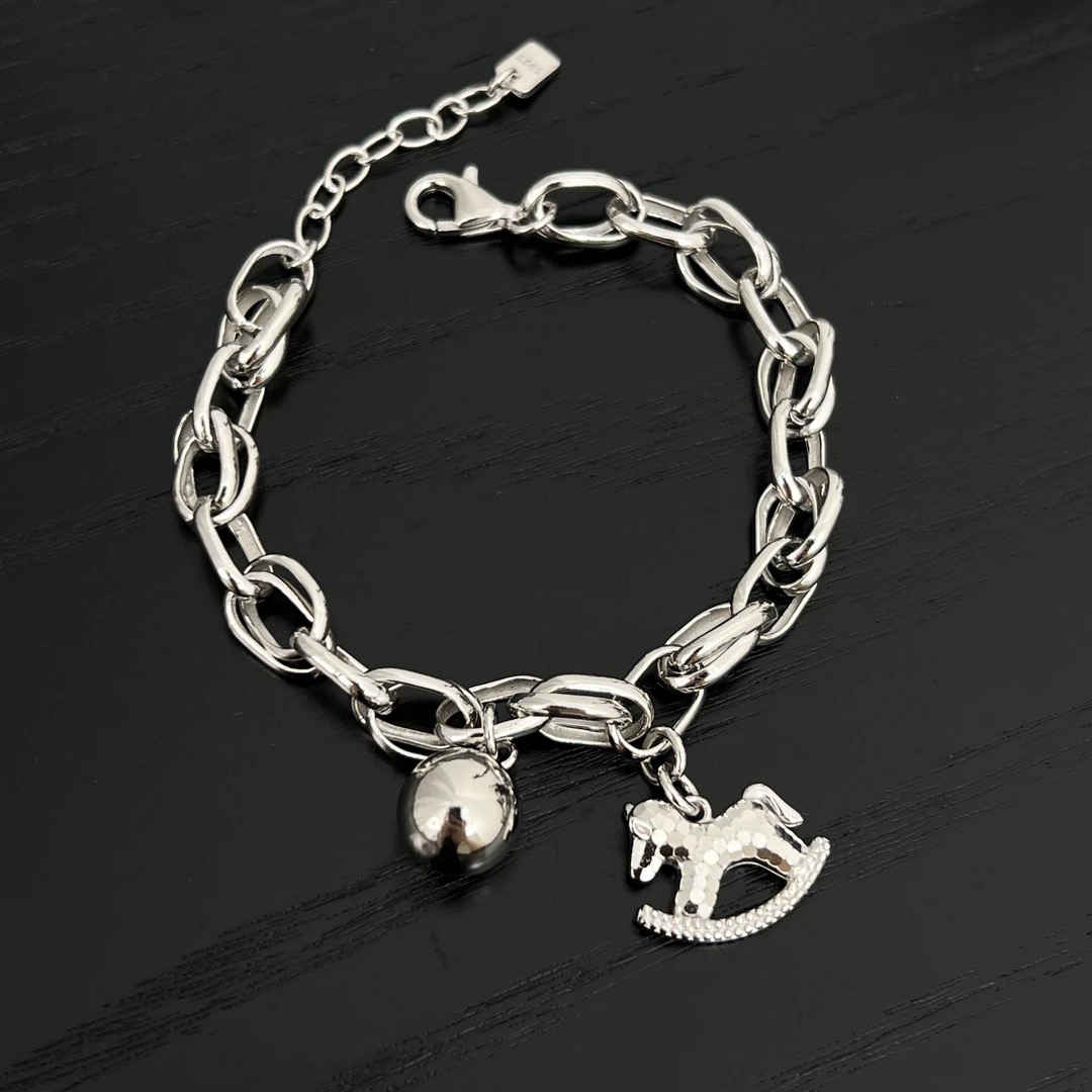 925银手链 《马到成功》韩版简约旋转木马坦克链拼接银手链17+3cm