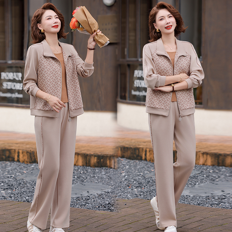 妈妈秋装休闲外套中年女装春秋2025新款中老年运动服套装洋气上衣