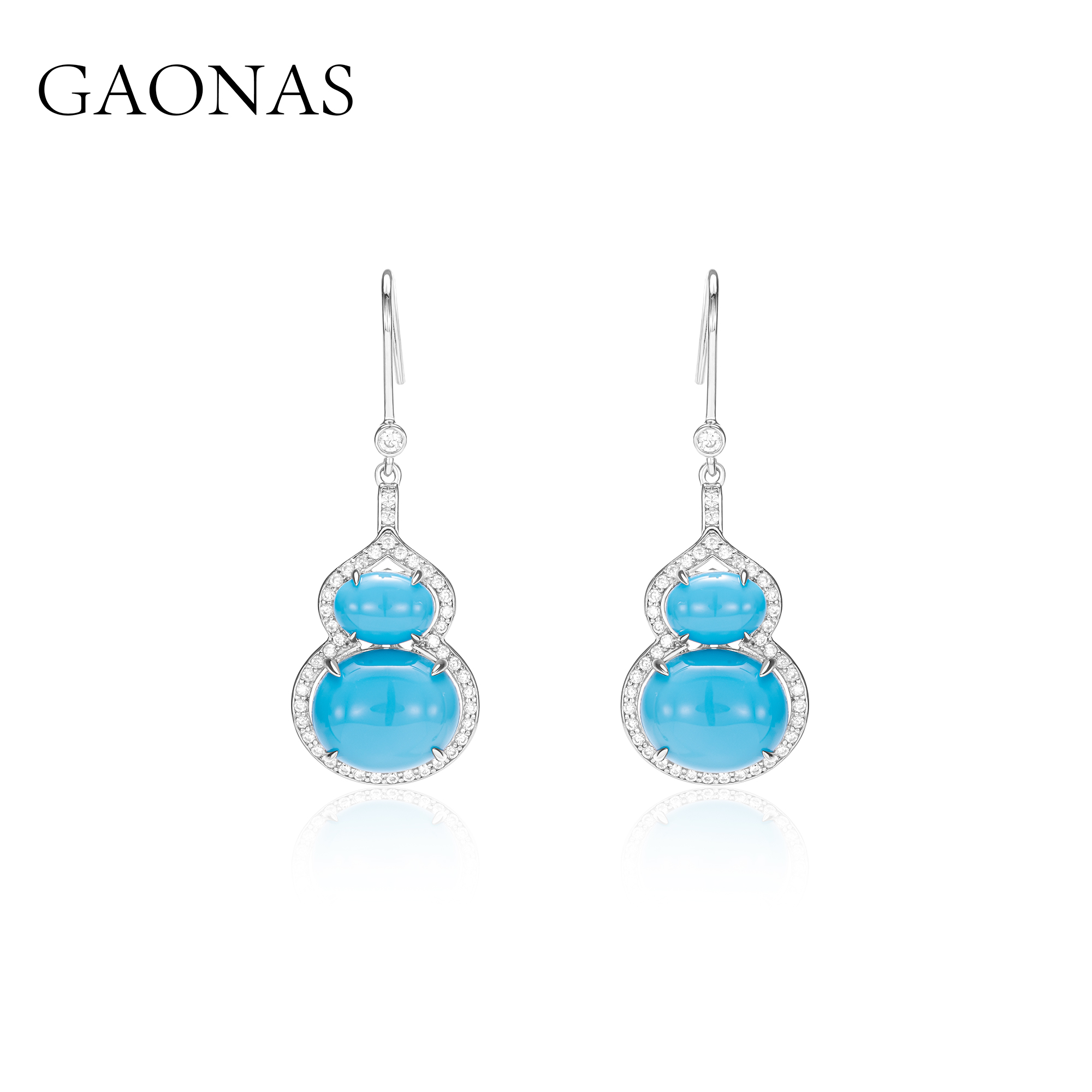 GAONAS 925银合成锆石耳饰 福禄双全新中式蓝色葫芦耳环11378EB