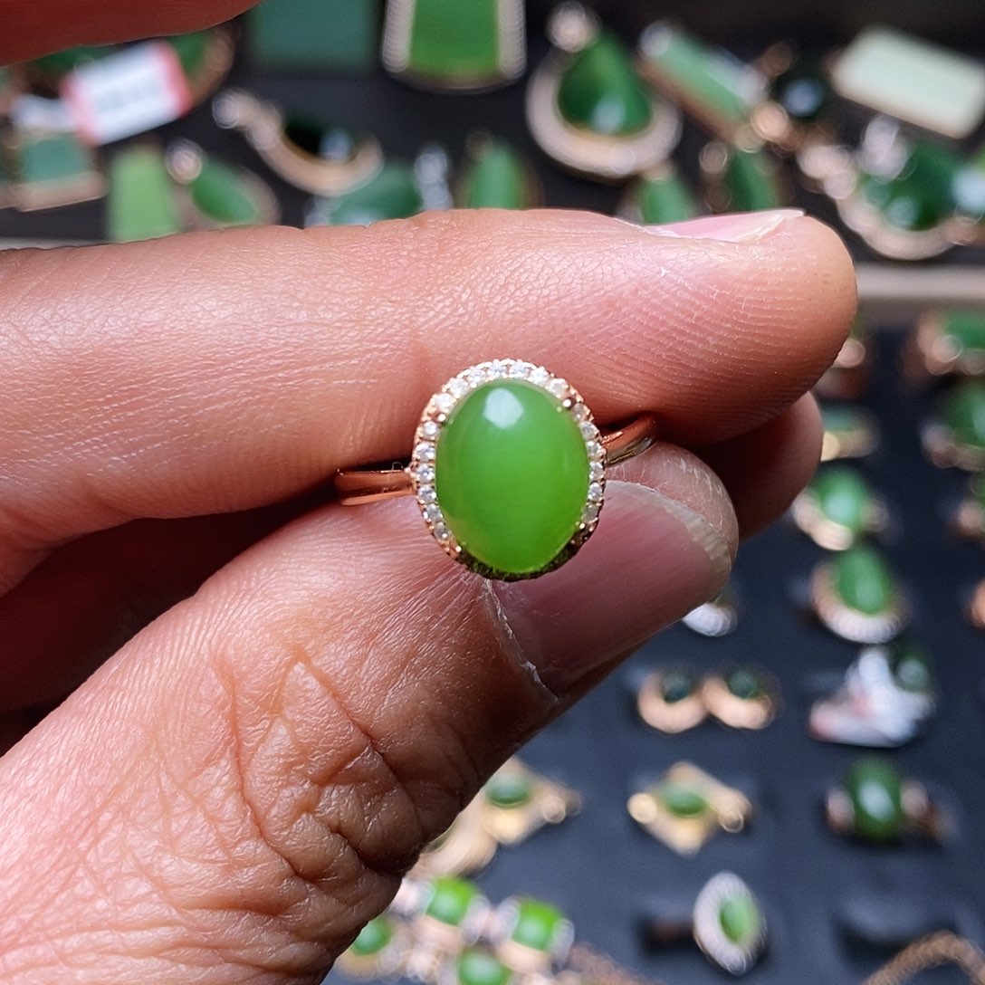 和田玉（碧玉）戒指银S925镶嵌