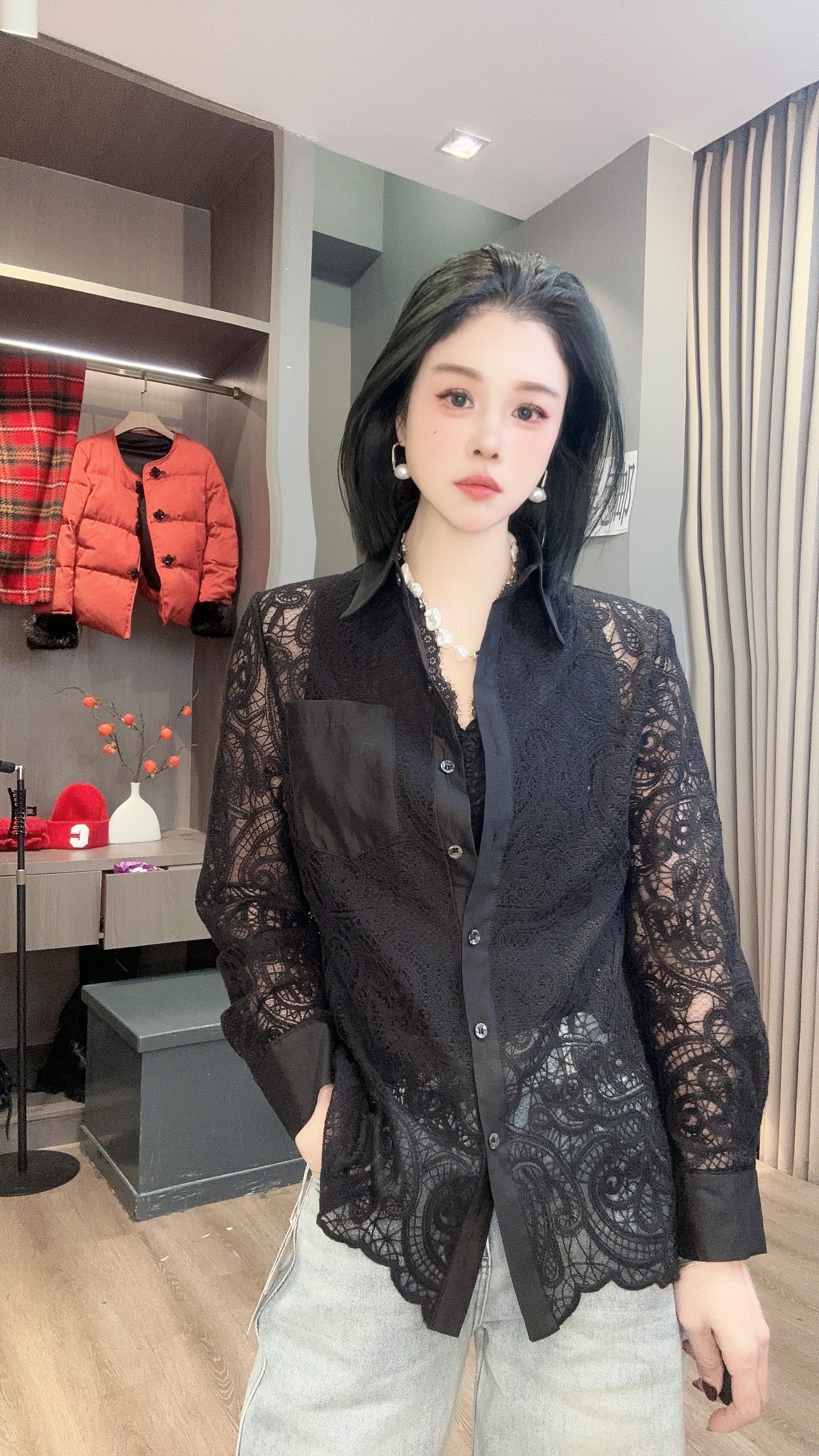 【YUANJIE】欧洲站早春新款 设计师款百搭刺绣蕾丝衬衫