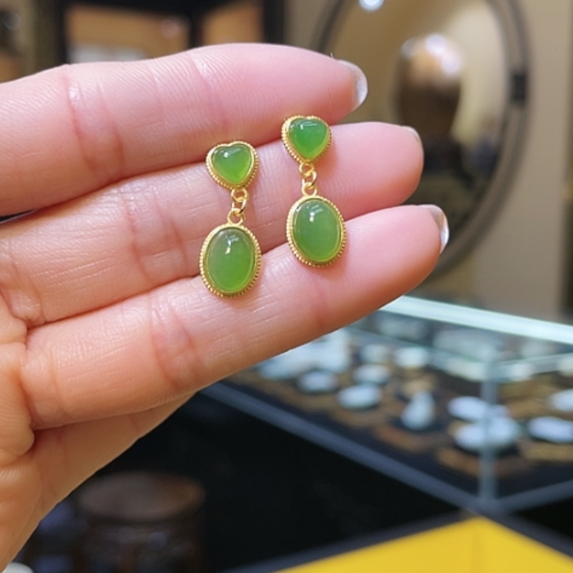 【闪购商品】和田玉耳饰银S925镶嵌