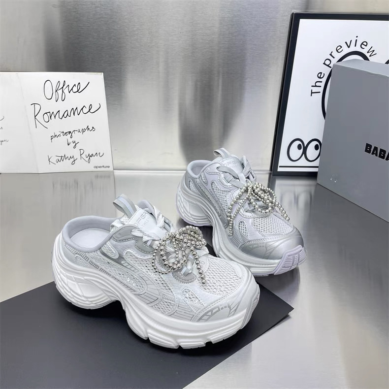 C5875 白灰色  时尚舒适厚底圆头包头真皮休闲拖鞋