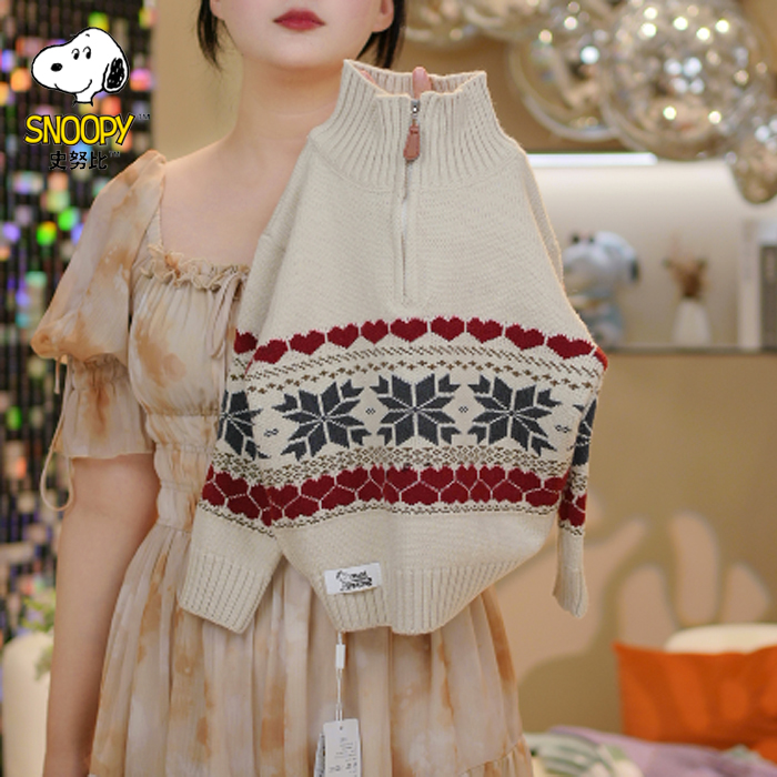 Snoopy/史努比女童毛衣半拉链秋冬款新款洋气女孩儿童针织衫外套