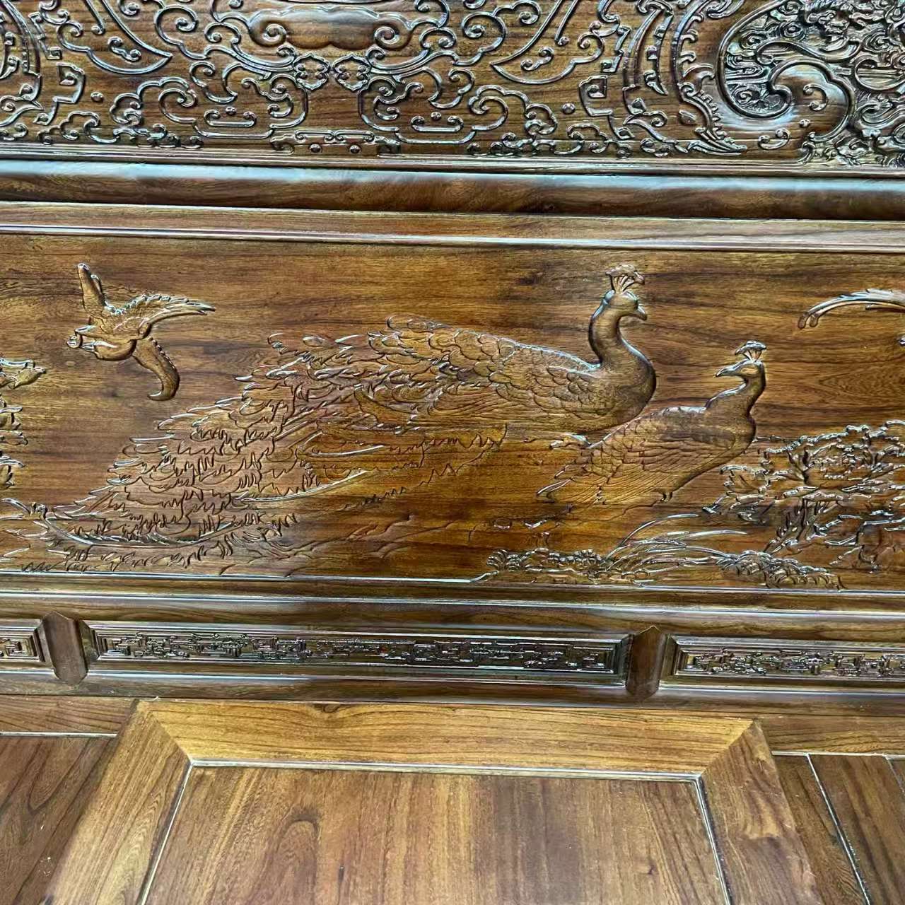 龙风呈祥罗汉床全榆全材榫卯结构