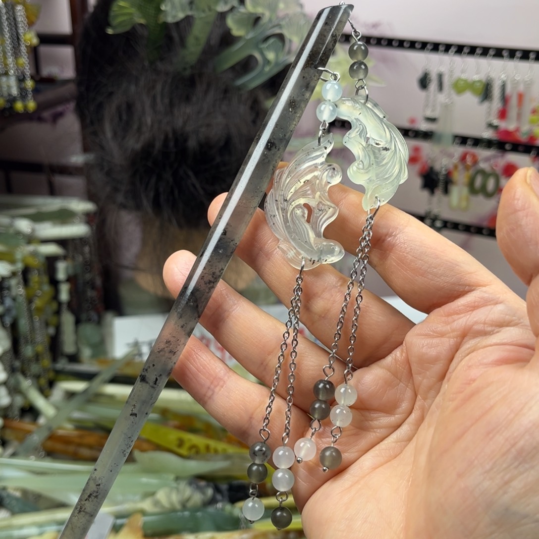 岫玉未镶嵌发饰长度22厘米左右