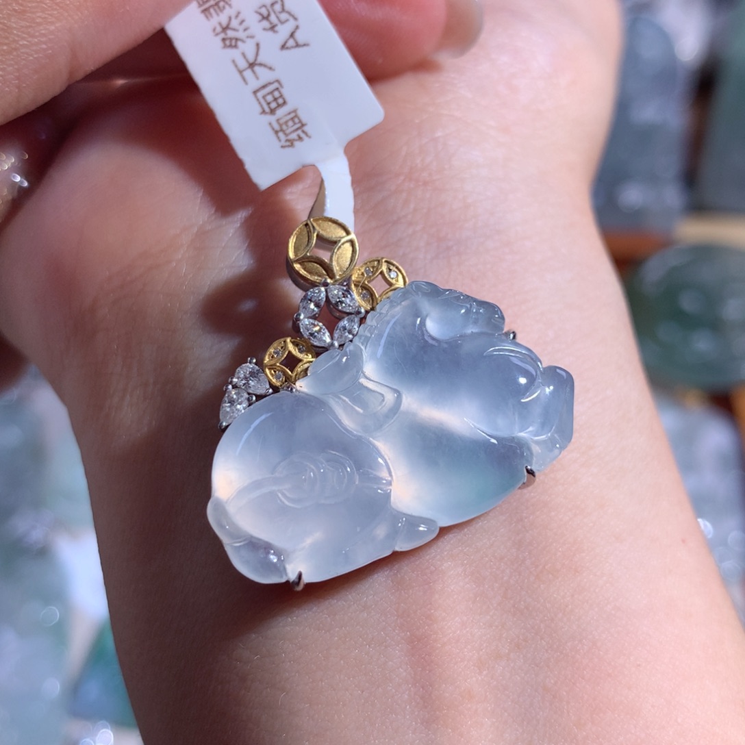 翡翠颈饰18K金镶嵌马上有钱