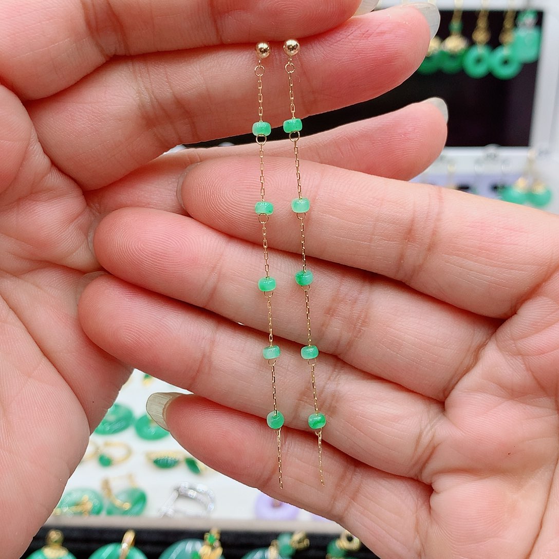 翡翠18K金镶嵌耳饰