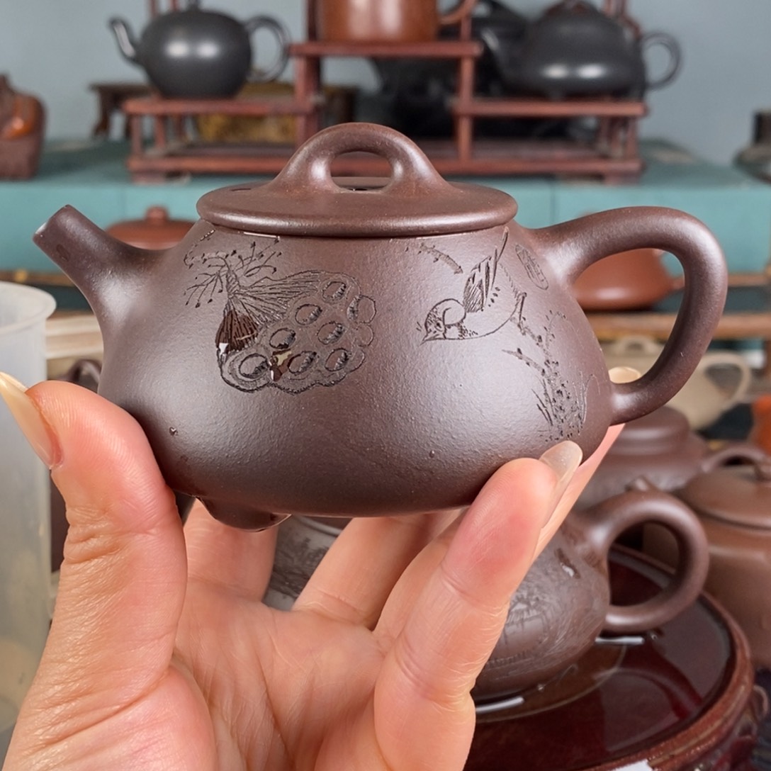 紫砂茶壶紫泥 石瓢 160