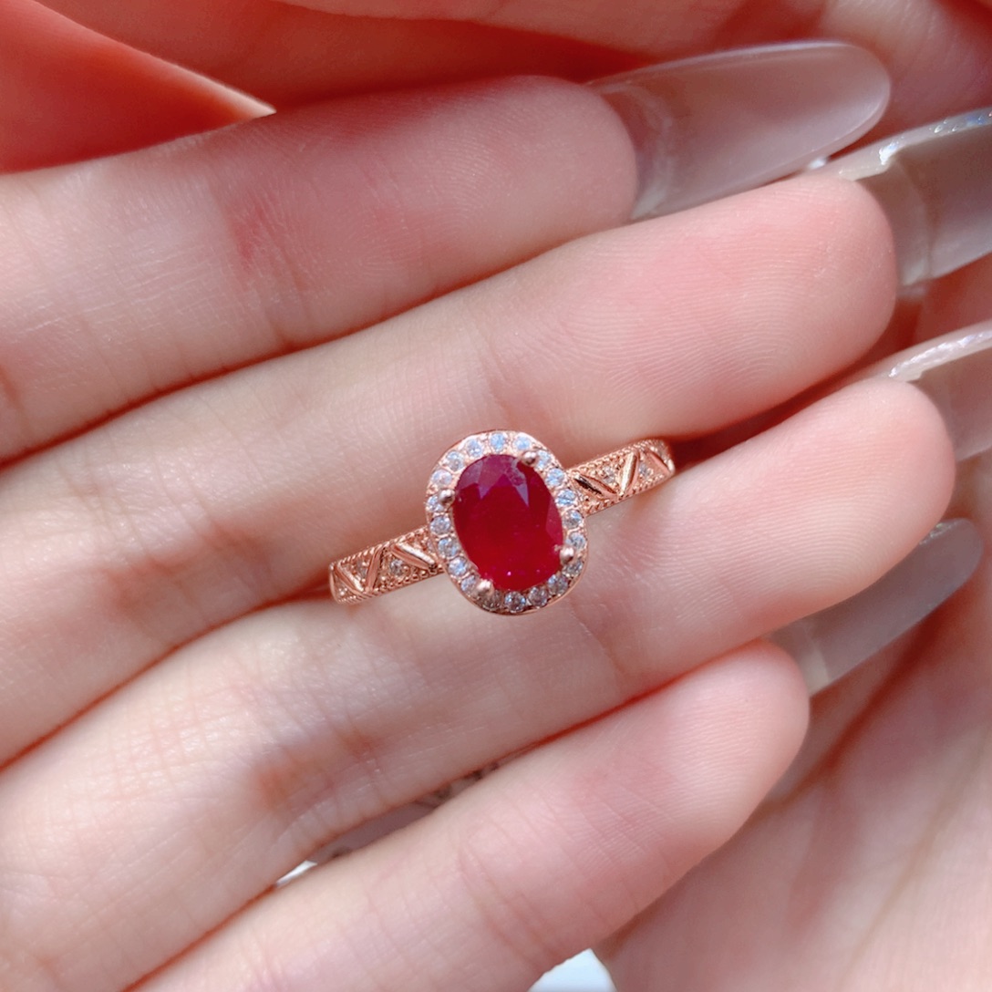 红宝石戒指银S925镶嵌