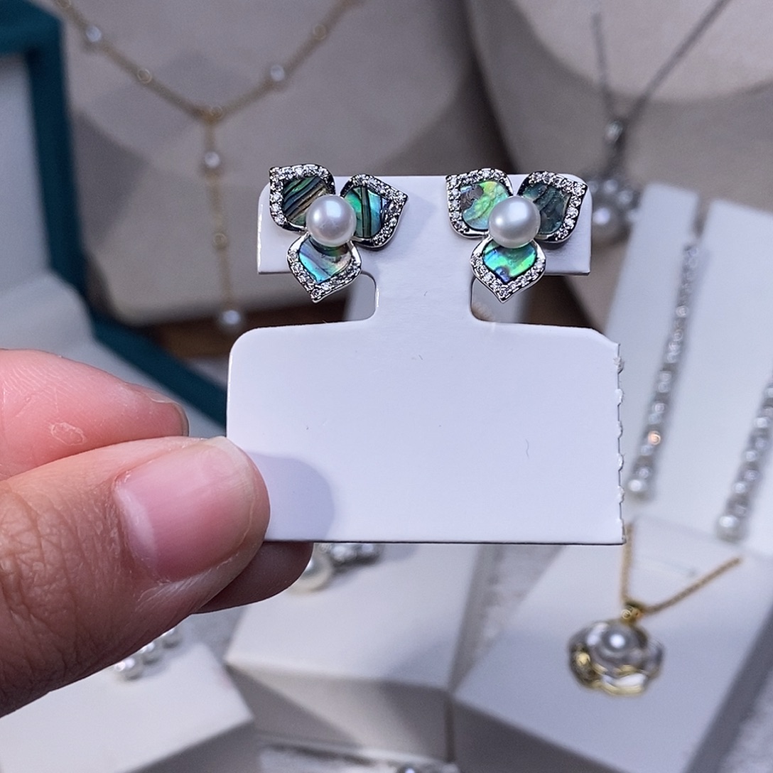 淡水珍珠耳饰银S925镶嵌