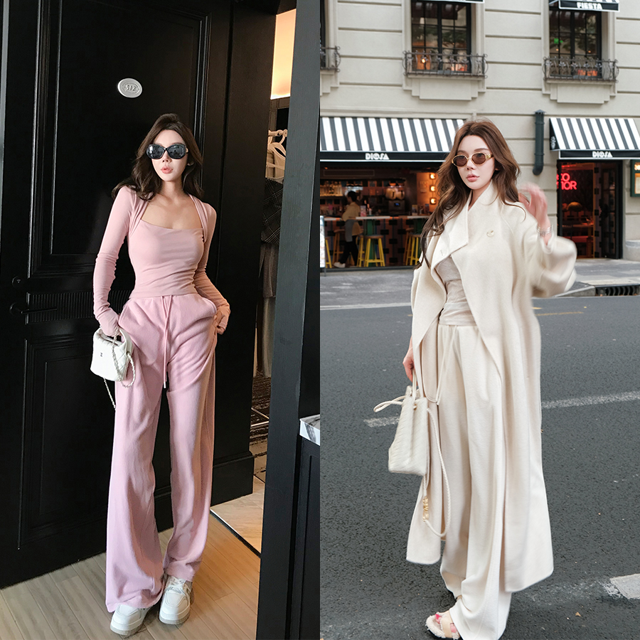 媛媛【秋冬的世界】春秋2025新款直筒裤垂感宽松阔腿毛巾裤女#K1187